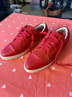 Red Low-Top Lace-Up Sneakers — Designed in Brooklyn